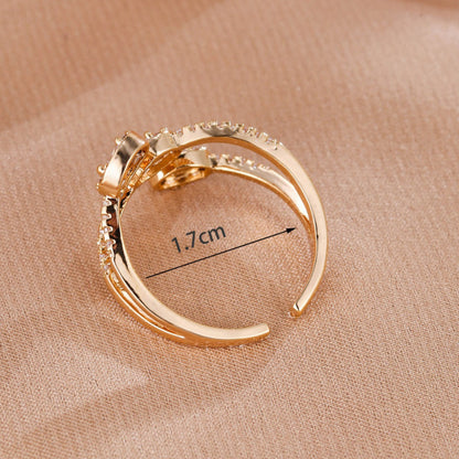 Geometric Open Rings For Women In Electroplated Copper With Rhinestone Inlay