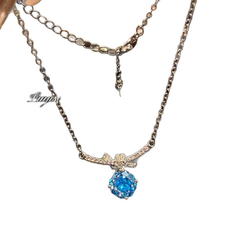 Faceted Blue Rose Necklace For Women With Copper Pendant Featuring March Birthstone Aquamarine