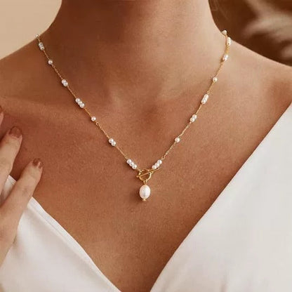 Pearl Long Necklace For Women With Copper Cable Chain And Freshwater Imitation Pearl Pendant