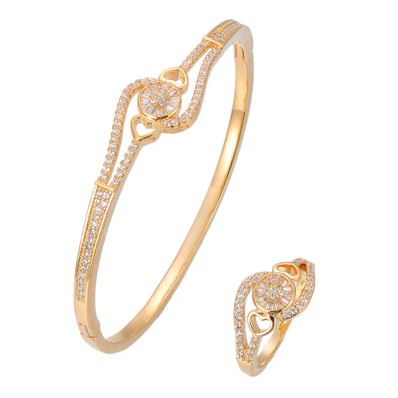 Heart Shape Bangle For Women In , Copper With 18K Real Gold Plated Electroplated Finish And Rhinestone Inlay