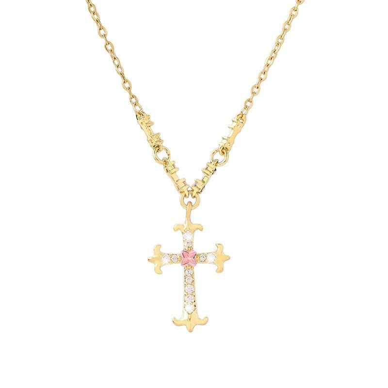 Retro Cross Pendant Necklace For Women In Electroplated Copper With Cable Chain