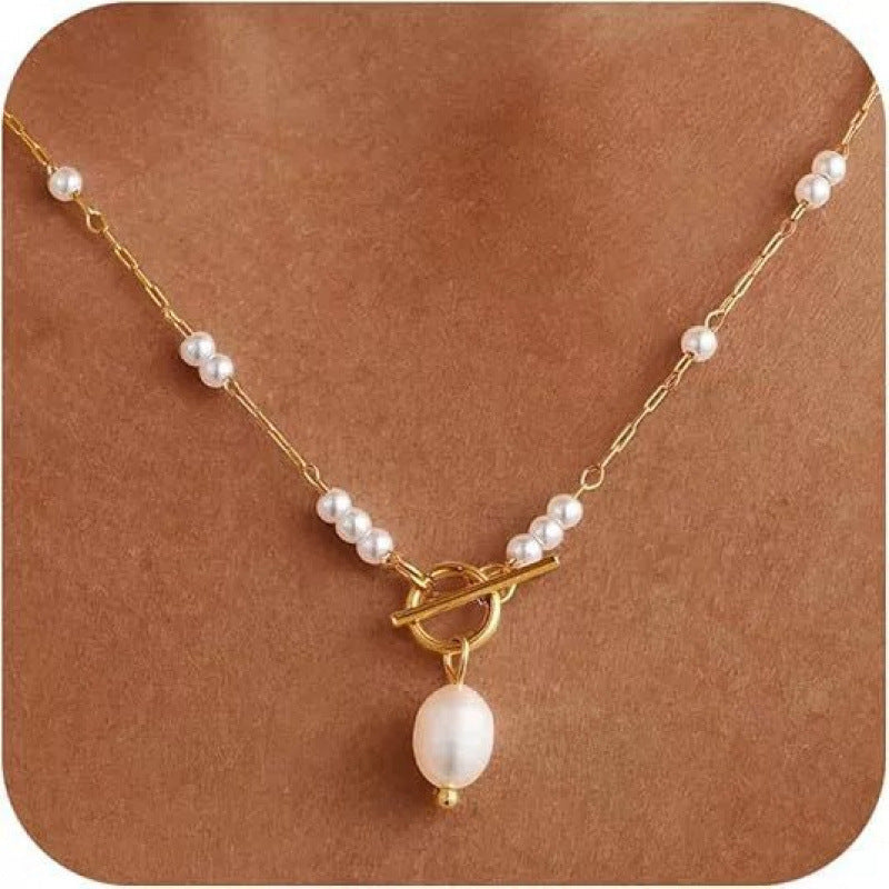 Pearl Long Necklace For Women With Copper Cable Chain And Freshwater Imitation Pearl Pendant