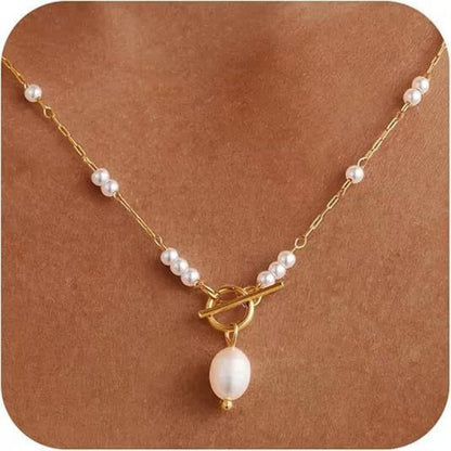 Pearl Long Necklace For Women With Copper Cable Chain And Freshwater Imitation Pearl Pendant