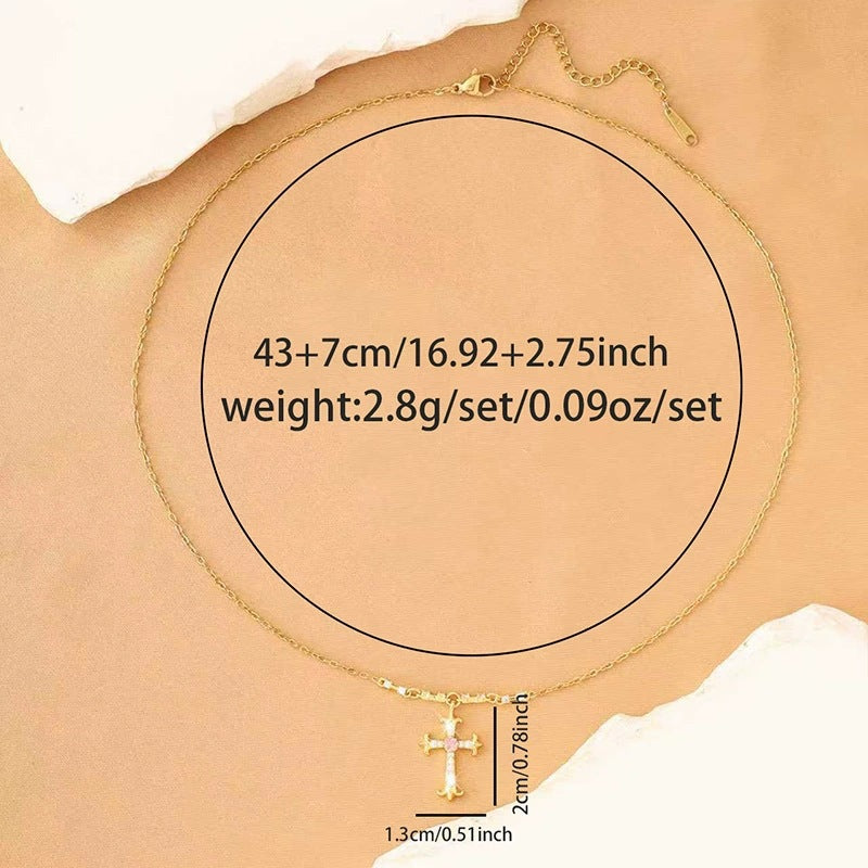 Retro Cross Pendant Necklace For Women In Electroplated Copper With Cable Chain