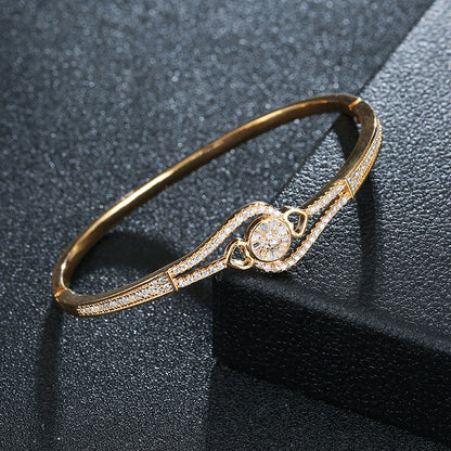 Heart Shape Bangle For Women In , Copper With 18K Real Gold Plated Electroplated Finish And Rhinestone Inlay