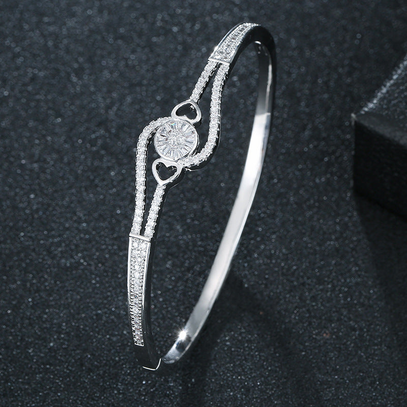 Heart Shape Bangle For Women In , Copper With 18K Real Gold Plated Electroplated Finish And Rhinestone Inlay