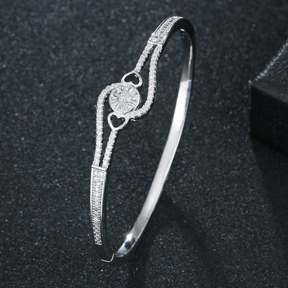 Heart Shape Bangle For Women In , Copper With 18K Real Gold Plated Electroplated Finish And Rhinestone Inlay