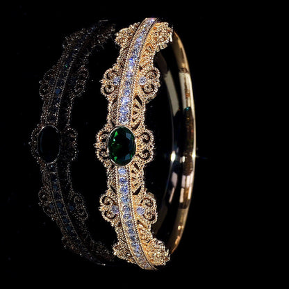 Simple Style Women’s Copper Bangle With Electroplated Gold Plating And May Birthstone Emerald Inlay