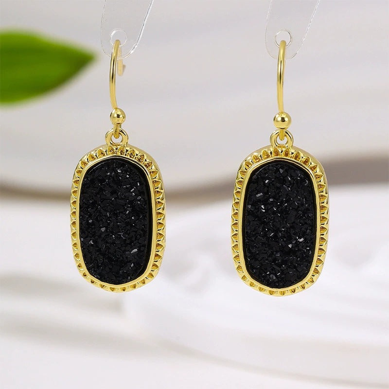 Oval Gold Stud Earrings For Women Featuring Copper Posts And Resin Inlay