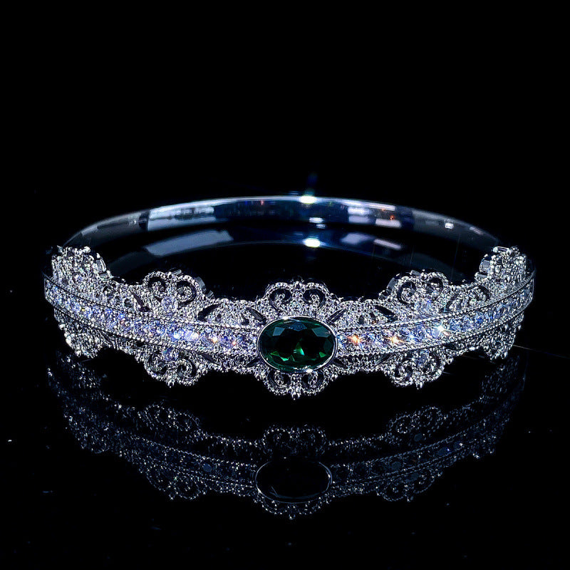Simple Style Women’s Copper Bangle With Electroplated Gold Plating And May Birthstone Emerald Inlay