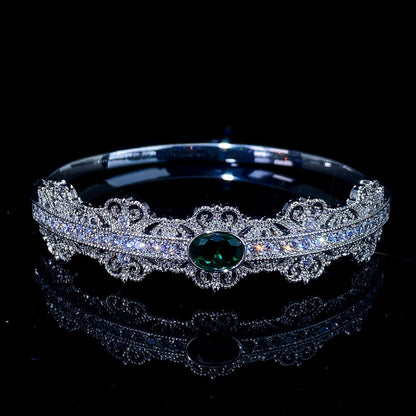 Simple Style Women’s Copper Bangle With Electroplated Gold Plating And May Birthstone Emerald Inlay