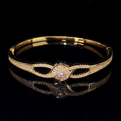 Irregular Copper Bangle For Women In Simple Style With Electroplated Gold Plating, 1 PCS Package