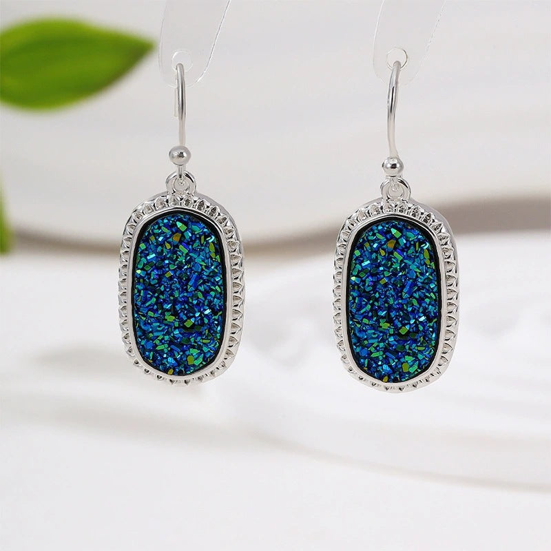 Oval Gold Stud Earrings For Women Featuring Copper Posts And Resin Inlay