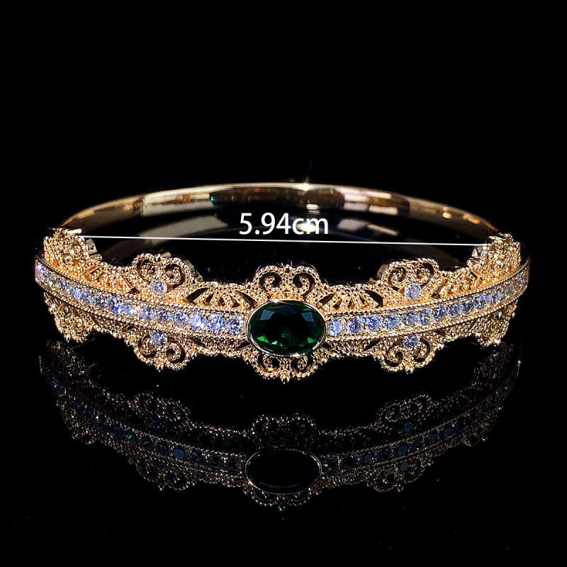 Simple Style Women’s Copper Bangle With Electroplated Gold Plating And May Birthstone Emerald Inlay