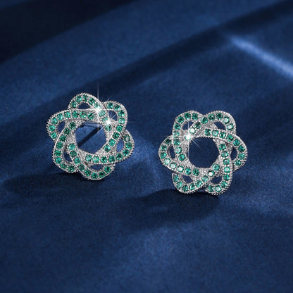 Gold Flowers Stud Earrings For Women With Copper Posts And Zircon Inlay