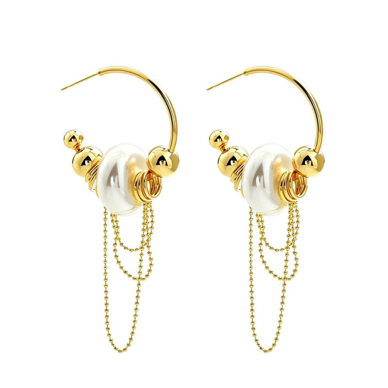 Gold Pearl Necklace For Women With Copper Chain, Elegant Daily Wear Jewelry