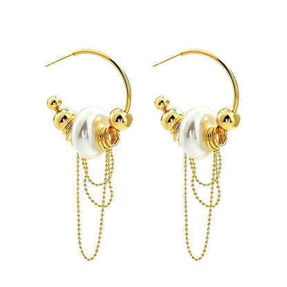 Gold Pearl Necklace For Women With Copper Chain, Elegant Daily Wear Jewelry