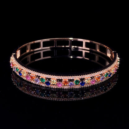 Geometric Inlay Copper Bangle For Women With Zircon Electroplated Gold Plating
