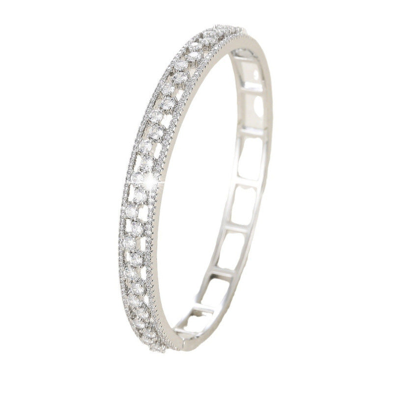 Geometric Inlay Copper Bangle For Women With Zircon Electroplated Gold Plating