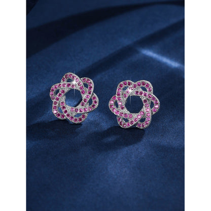 Gold Flowers Stud Earrings For Women With Copper Posts And Zircon Inlay