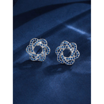 Gold Flowers Stud Earrings For Women With Copper Posts And Zircon Inlay