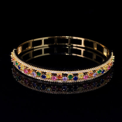 Geometric Inlay Copper Bangle For Women With Zircon Electroplated Gold Plating