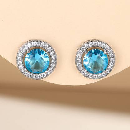 Round Silver Stud Earrings For Women In Brass With Zircon Inlay And 304 Stainless Steel Ear Pins