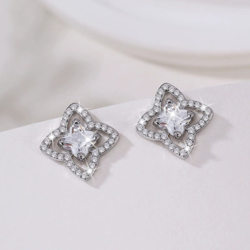 Flowers Stud Earrings For Women Featuring Electroplated Finish With Copper Ear Pins