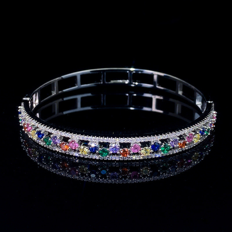 Geometric Inlay Copper Bangle For Women With Zircon Electroplated Gold Plating