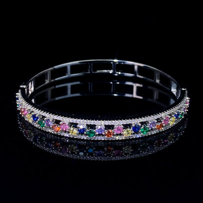 Geometric Inlay Copper Bangle For Women With Zircon Electroplated Gold Plating