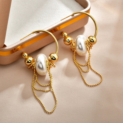 Gold Pearl Necklace For Women With Copper Chain, Elegant Daily Wear Jewelry
