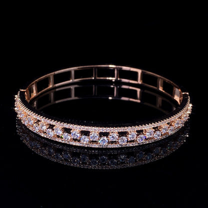 Geometric Inlay Copper Bangle For Women With Zircon Electroplated Gold Plating