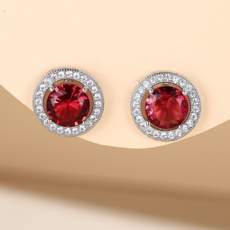 Round Silver Stud Earrings For Women In Brass With Zircon Inlay And 304 Stainless Steel Ear Pins