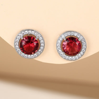 Round Silver Stud Earrings For Women In Brass With Zircon Inlay And 304 Stainless Steel Ear Pins