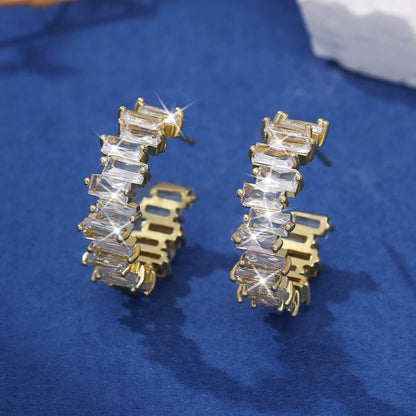 Square Clip Earrings For Women Featuring Copper Studs With Zircon Inlay In