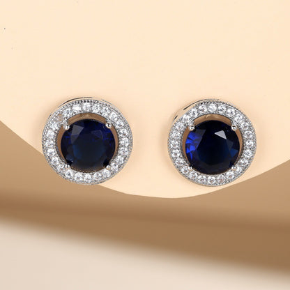 Round Silver Stud Earrings For Women In Brass With Zircon Inlay And 304 Stainless Steel Ear Pins