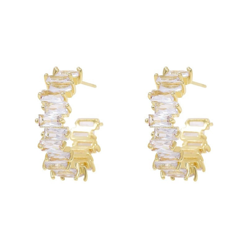 Square Clip Earrings For Women Featuring Copper Studs With Zircon Inlay In