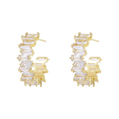 Square Clip Earrings For Women Featuring Copper Studs With Zircon Inlay In