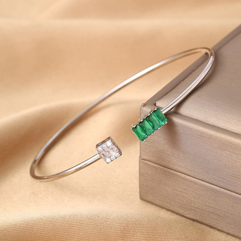 Irregular Inlay Copper Bangle With Zircon Electroplated Gold Plating, For Women