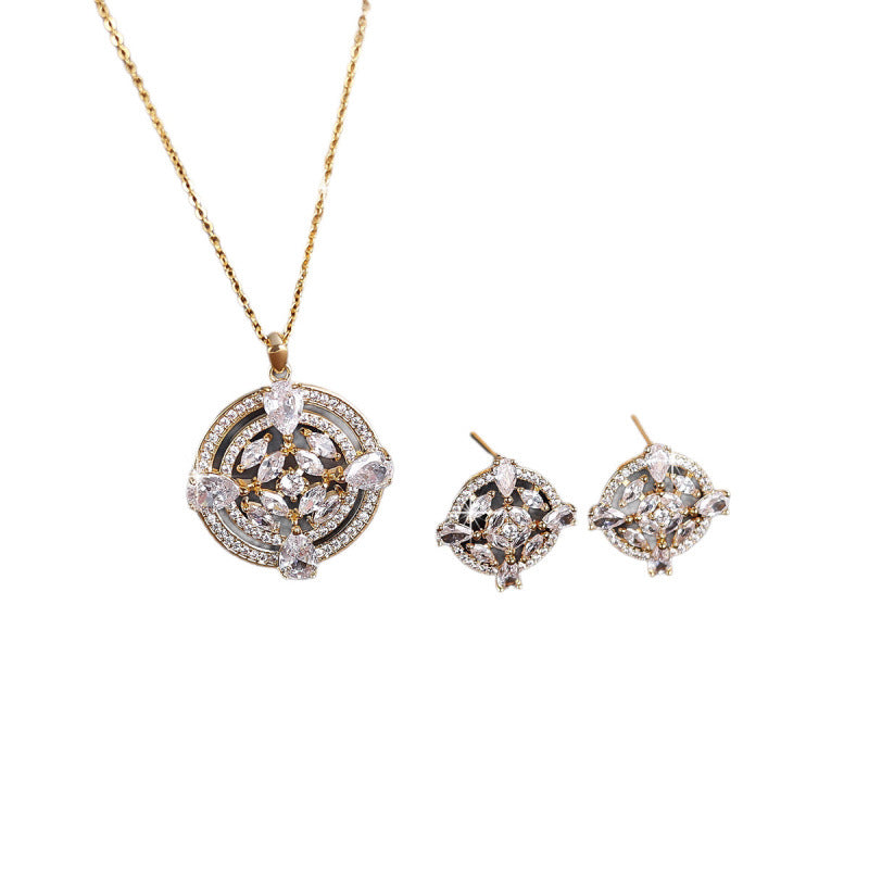 Women’s Jewelry Set Featuring Platinum Plated Copper With Zircon Inlay In Elegant Gold Tone