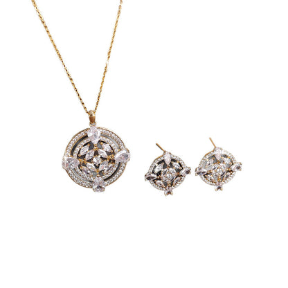 Women’s Jewelry Set Featuring Platinum Plated Copper With Zircon Inlay In Elegant Gold Tone