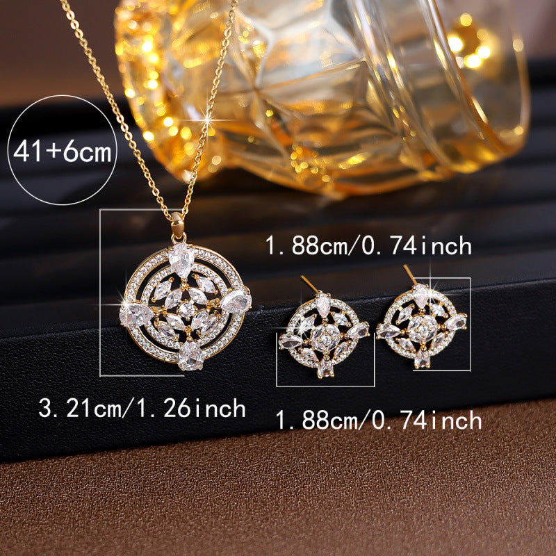 Women’s Jewelry Set Featuring Platinum Plated Copper With Zircon Inlay In Elegant Gold Tone
