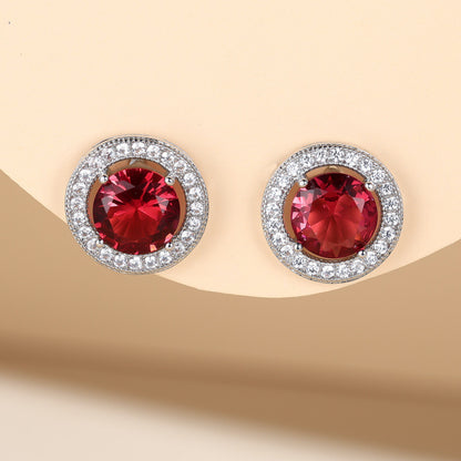 Round Silver Stud Earrings For Women In Brass With Zircon Inlay And 304 Stainless Steel Ear Pins