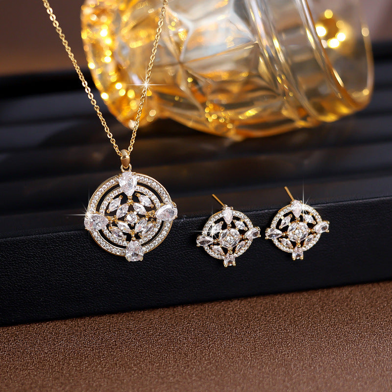 Women’s Jewelry Set Featuring Platinum Plated Copper With Zircon Inlay In Elegant Gold Tone