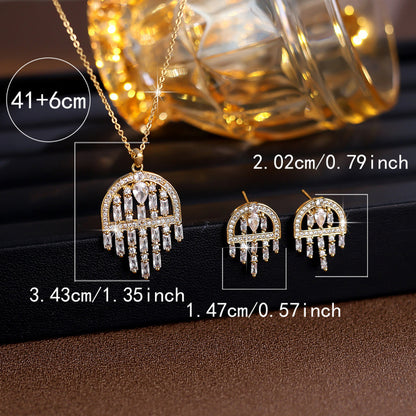 Water Droplets Tassel Jewelry Set For Women In Copper With Platinum Plated Finish And Zircon Inlay