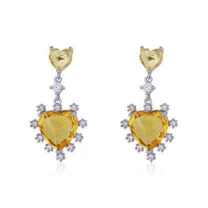 Heart Shape Stud Earrings For Women In Copper With Zircon Inlay, Featuring Design