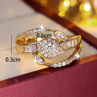 Women’s Crossover Copper Ring With Zircon Inlay In Gold, Perfect For Spring