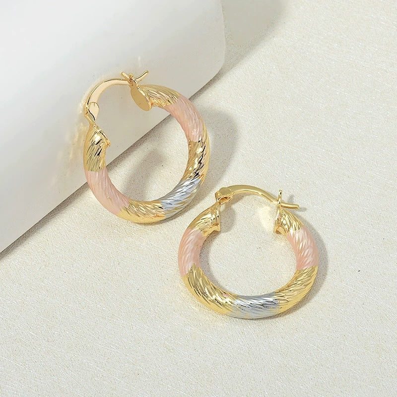 Round Stud Earrings For Women Featuring Electroplated Finish And Copper Ear Pins In Elegant Colour