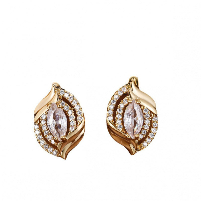 Geometric Clip Earrings For Women With Bezel Setting, Real Gold Plated Copper Featuring Zircon Inlay