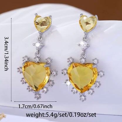 Heart Shape Stud Earrings For Women In Copper With Zircon Inlay, Featuring Design